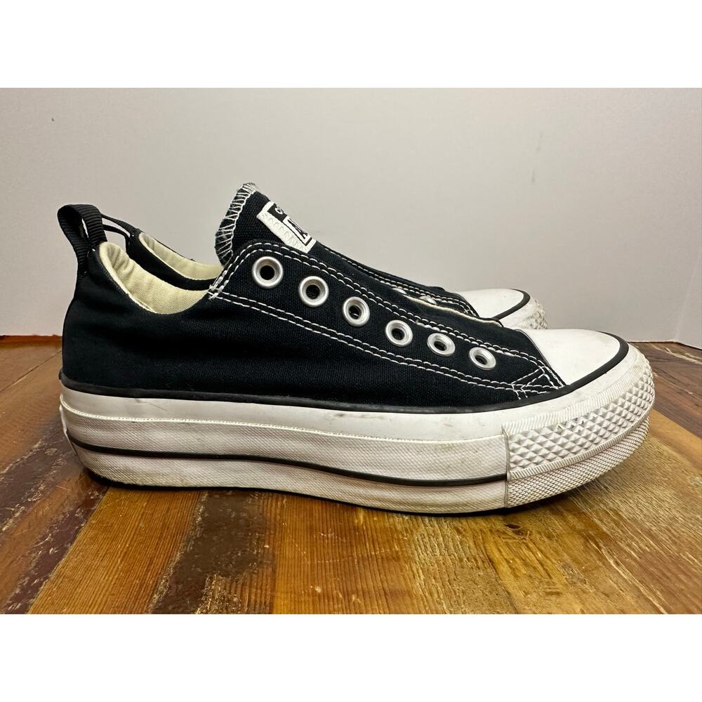 Converse Black and White Slip-On Platform Sneakers